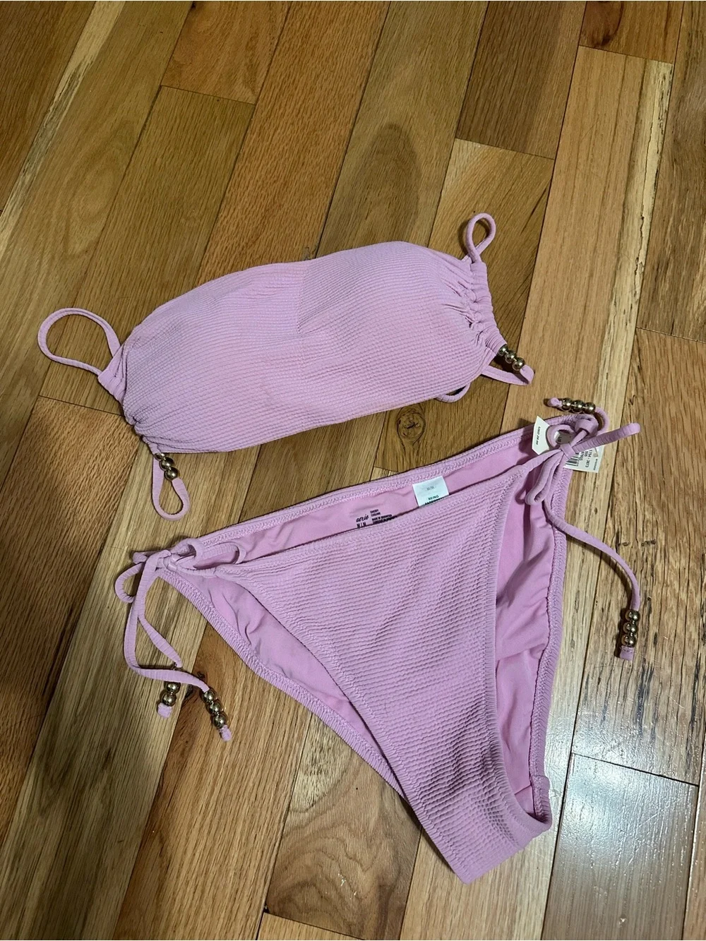 aerie Pink Textured Bandeau Bikini Set